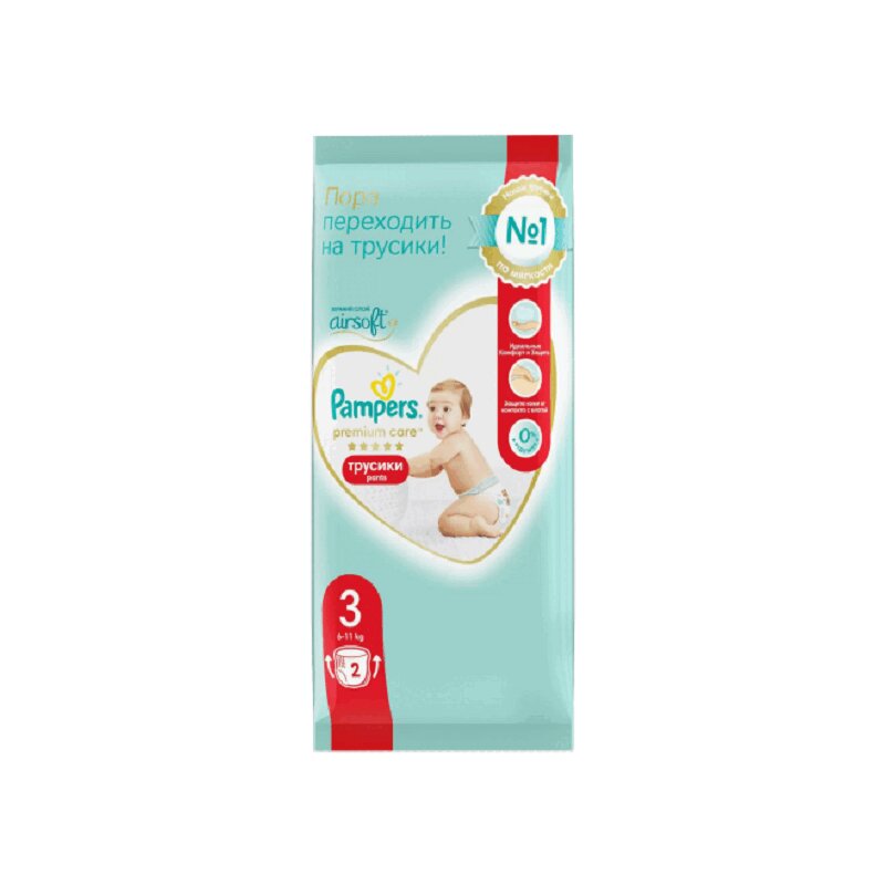 Pampers Премиум Кэа Миди Подгузники-трусики р.3 (6-11 кг) 2 шт pampers нью бэби драй подгузники р 2 4 8 кг 27 шт