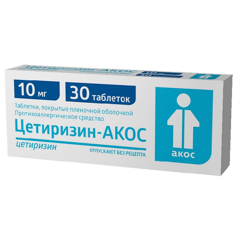 Цетиризин-АКОС таблетки 10 мг 30 шт амлодипин акос таб 5мг 30
