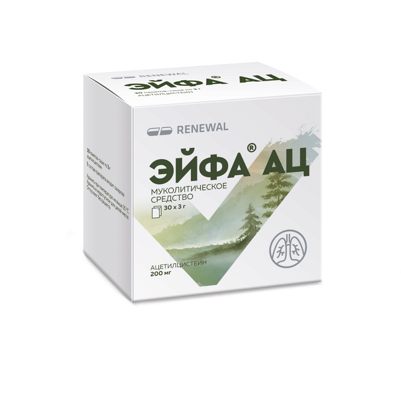 Изображение товара Эйфа АЦ 200 мг гранулы для приготовления раствора, 30 штук - муколитик