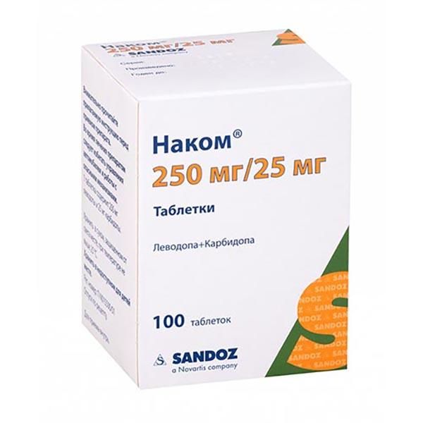 Изображение товара Наком 250 мг+25 мг таблетки для лечения болезни Паркинсона 100 шт