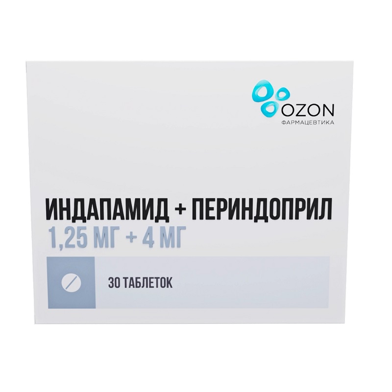 Изображение товара Индапамид + Периндоприл 1,25 мг+4 мг таблетки 30 шт