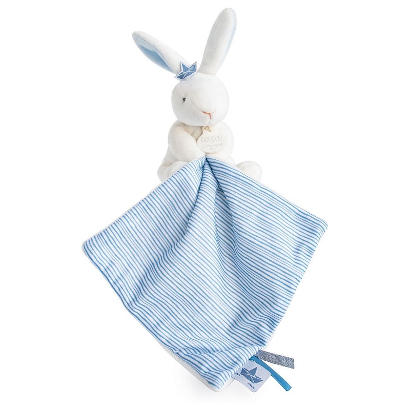 Doudou et Compagnie Кролик Пелидуду с платочком голубой игрушки из носков и помпонов