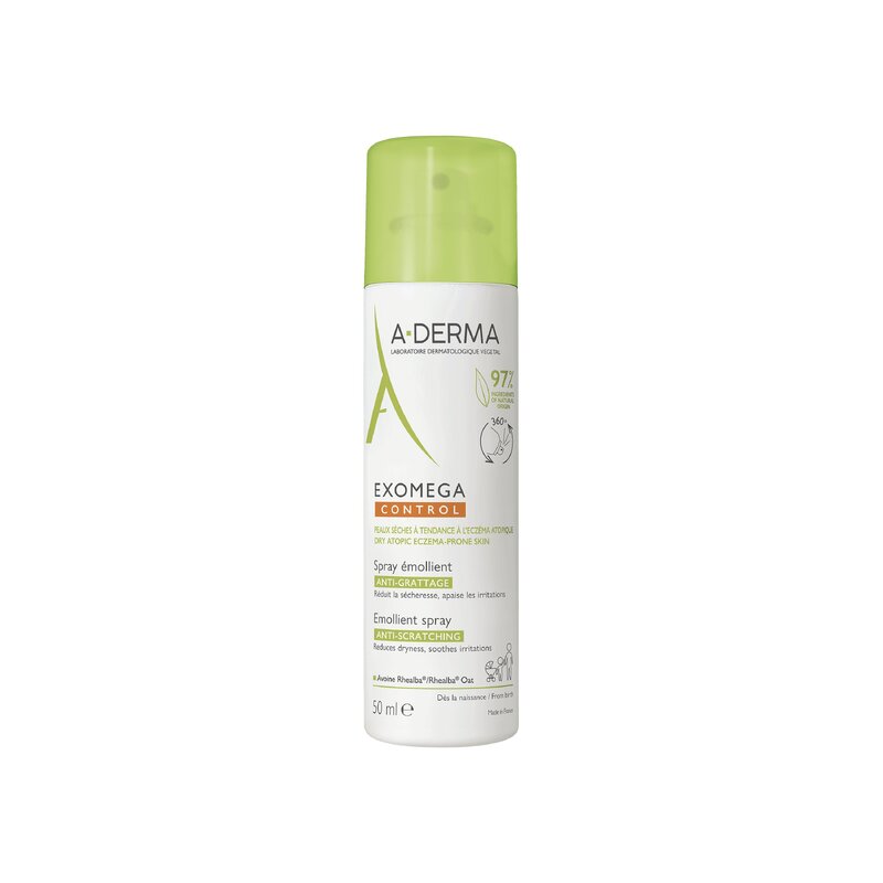 Изображение товара A-Derma Exomega Спей-эмолент смягчающий 50 мл — успокаивающий спрей для сухой кожи