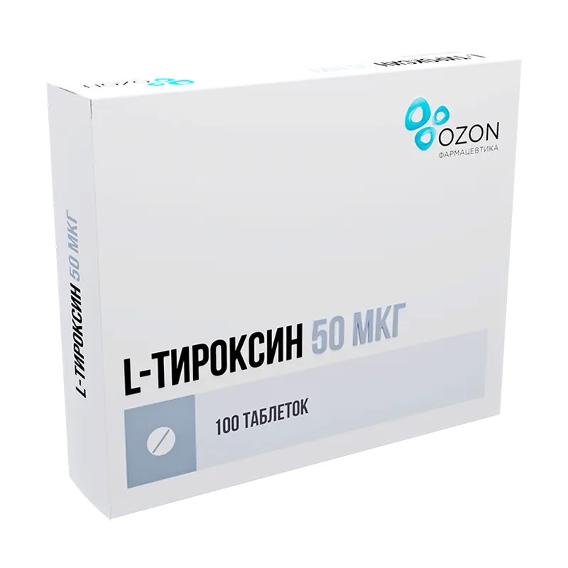 Изображение товара L-Тироксин 50 мкг таблетки 100 шт для лечения гипотиреоза и щитовидной железы