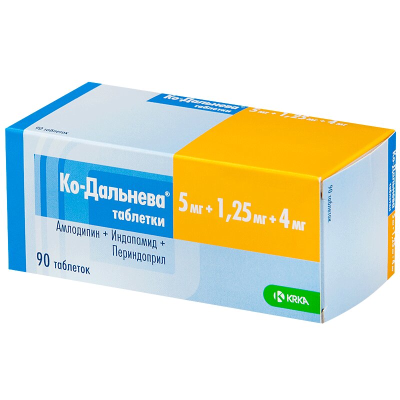 Изображение товара Комбинированный гипотензивный препарат Ко-Дальнева 5 мг+1,25 мг+4 мг 90 таблеток