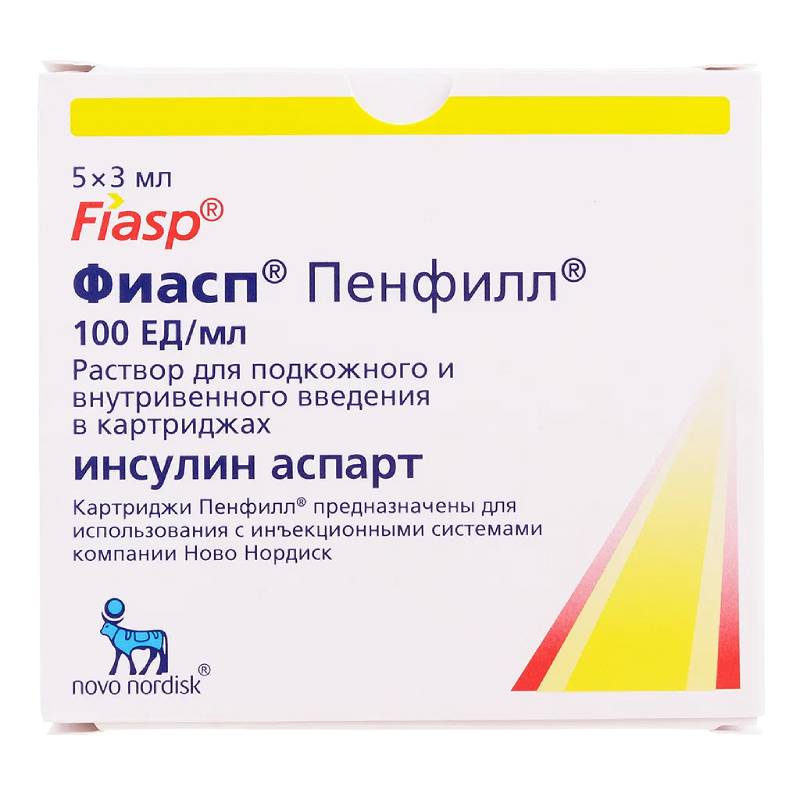 Изображение товара Инсулин аспарт Фиасп 100 ЕД/мл, раствор для подкожного и в/в введения, 3 мл, 5 шт