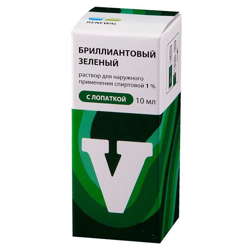 

Бриллиантовый зеленый 1% раствор для наружного применения спиртовой с лопаткой 10 мл