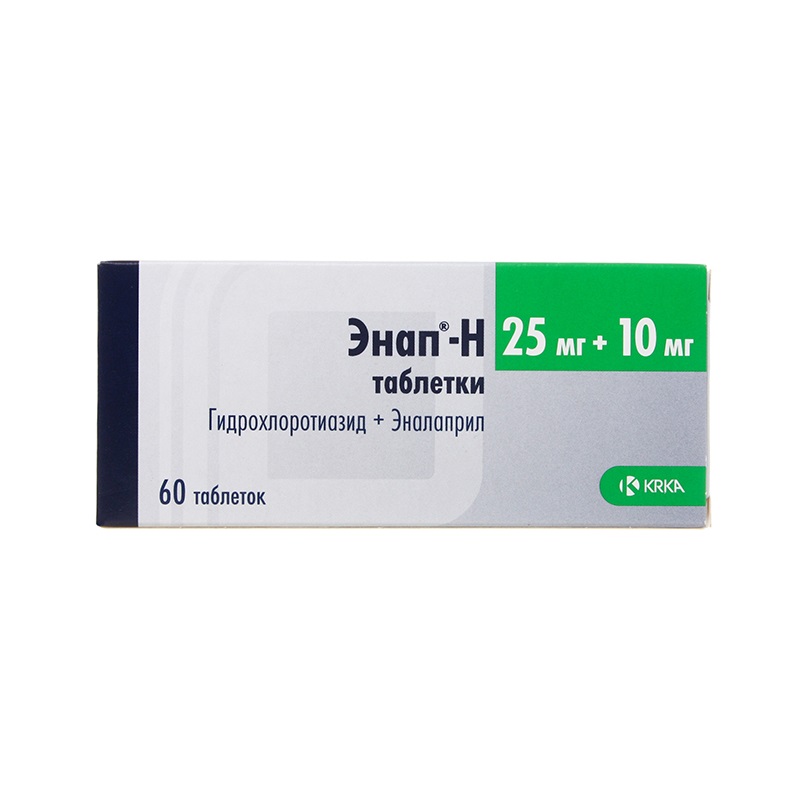 Изображение товара Энап-H 25 мг+10 мг таблетки 60 штук - антигипертензивное средство