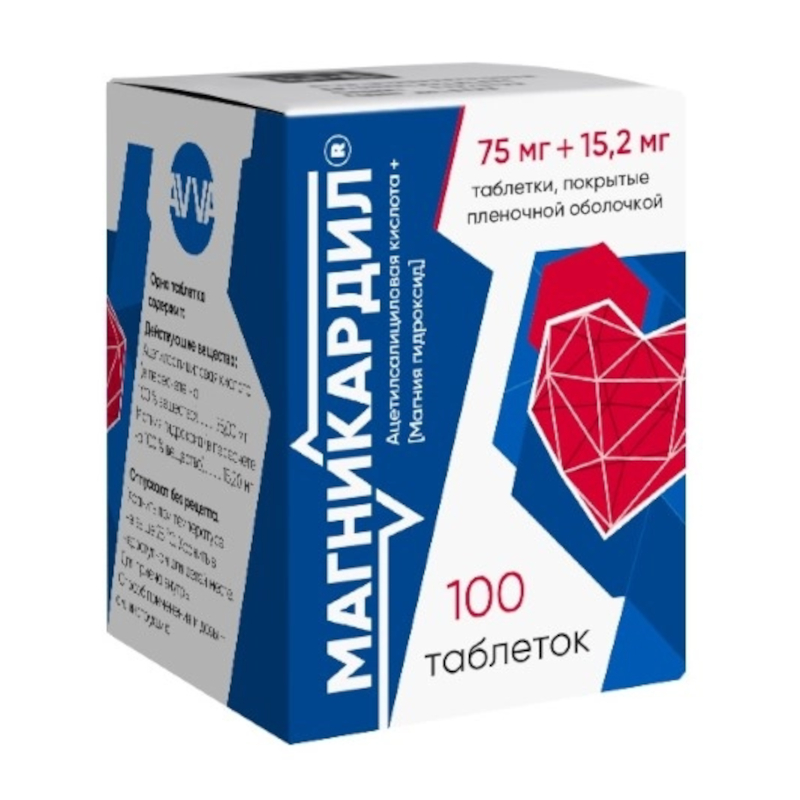 Изображение товара Магникардил 75 мг+15,2 мг таблетки для профилактики сердечно-сосудистых заболеваний