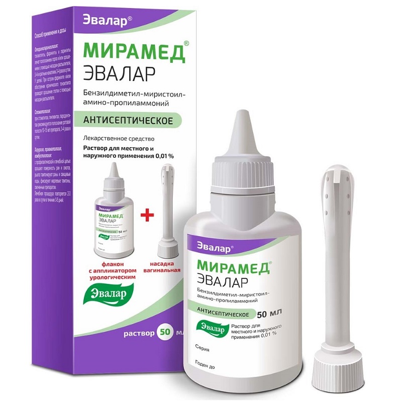 

Мирамед Эвалар 0,01% раствор для местного и наружного применения + вагинальная насадка 50 мл
