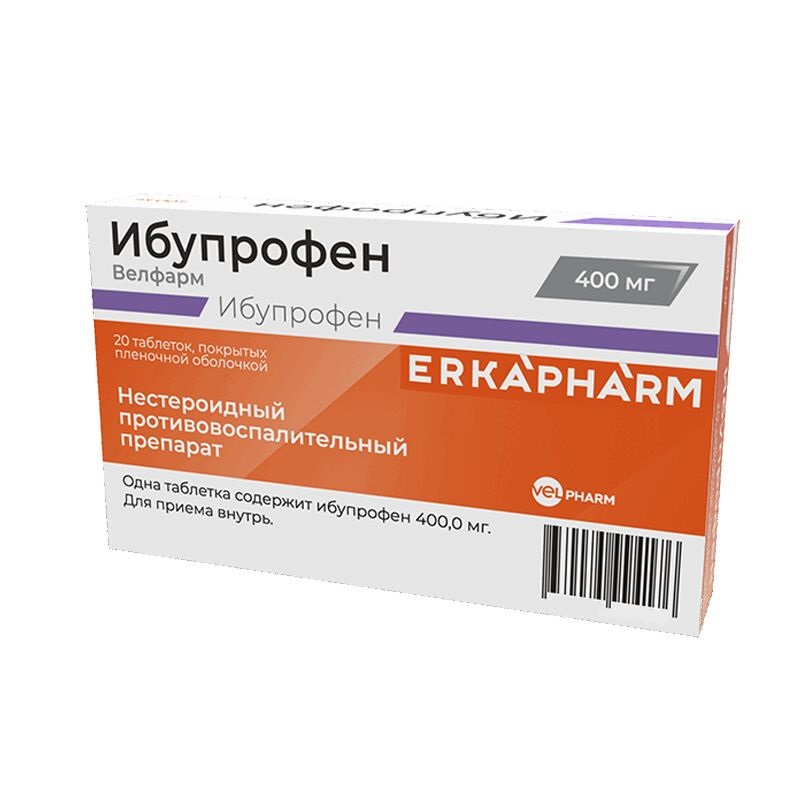 Изображение товара Эркафарм Ибупрофен Велфарм 400 мг таблетки 20 шт - противовоспалительное обезболивающее