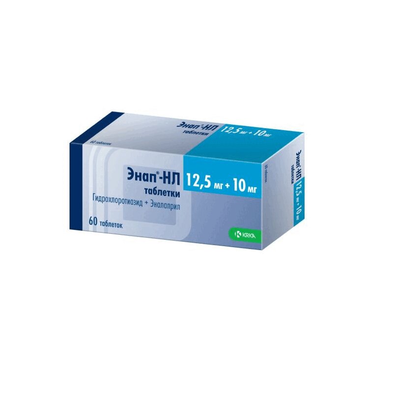 Изображение товара Энап-НЛ 12,5 мг+10 мг таблетки для гипертензии и сердечной недостаточности 60 шт