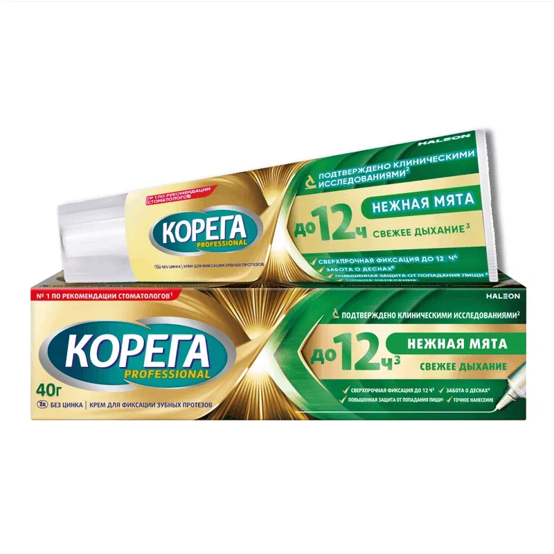 Изображение товара Корега Professional Крем для фиксации зубных протезов Нежная мята 40 г Изображение товара Корега Professional Крем для фиксации зубных протезов Нежная мята 40 г