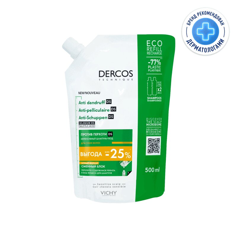 

Vichy Dercos Шампунь от перхоти для сухих волос Сменный блок 500 мл