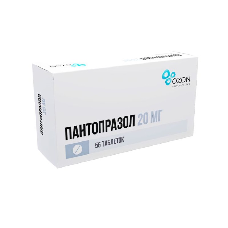 Изображение товара Пантопразол 20 мг таблетки для лечения язвы, гастрита, рефлюкса - 56 шт