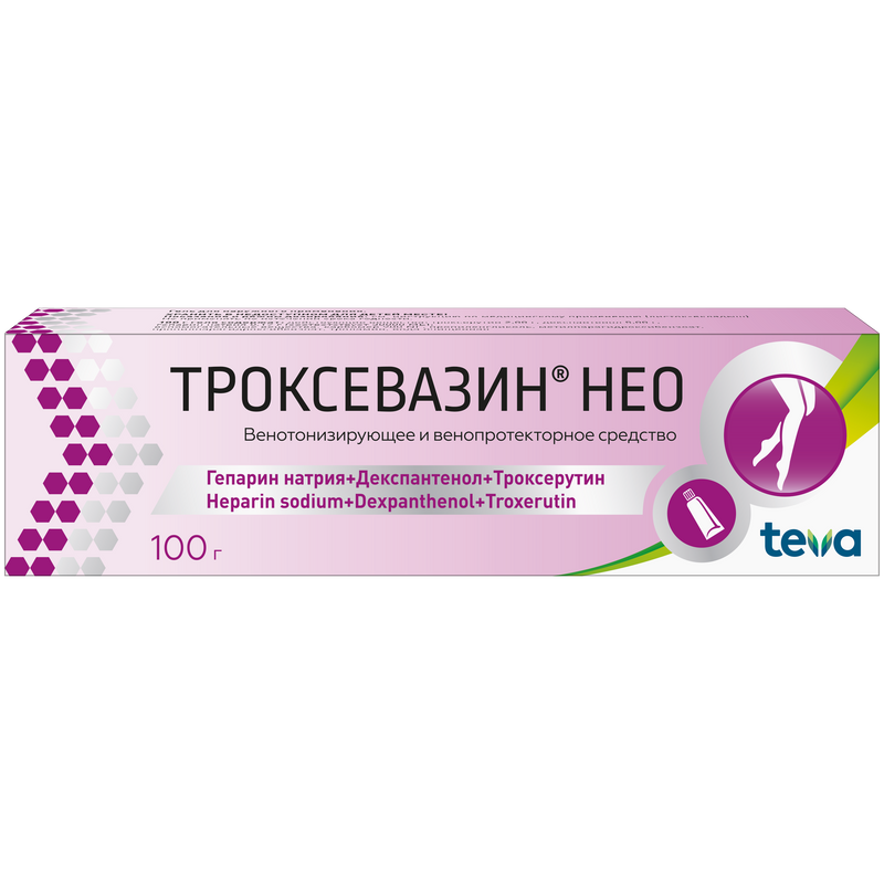 Изображение товара Гель Троксевазин Нео для вен и сосудов 100 г - при варикозе и травмах, болях и отеках