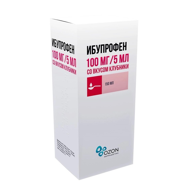 Ибупрофен суспензия для приема внутрь для детей 100 мг/5 мл фл.150 мл Клубника