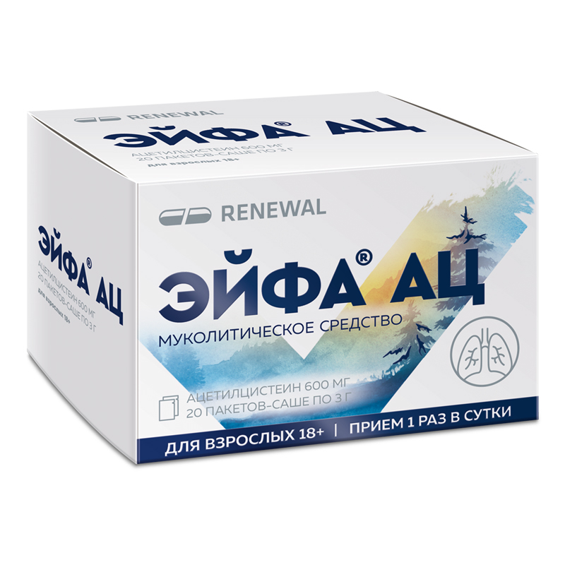 Изображение товара Эйфа АЦ 600 мг гранулы для раствора 20 шт лечебный препарат для дыхательных путей