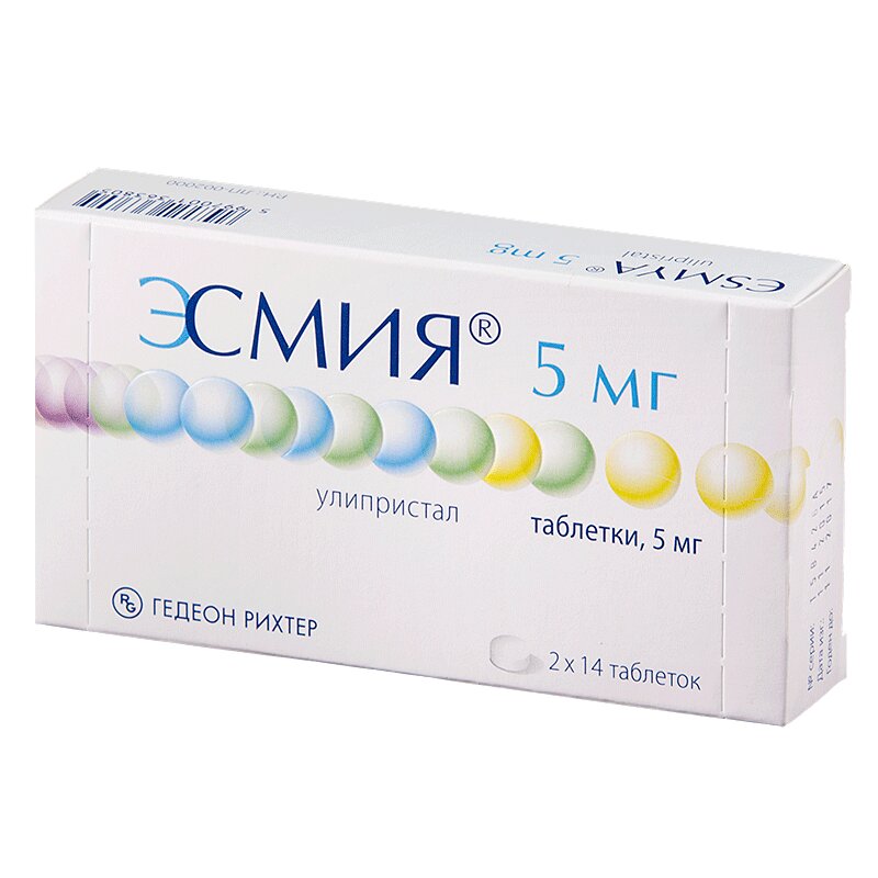 Изображение товара Эсмия 5 мг таблетки для лечения миомы матки и уменьшения кровотечений 28 шт