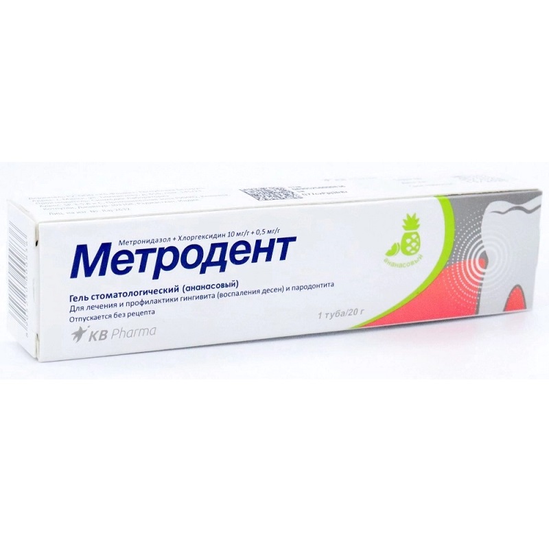 Изображение товара Гель стоматологический Метродент 10 мг/г+0.5 мг/г ананас 20 г для лечения воспаления