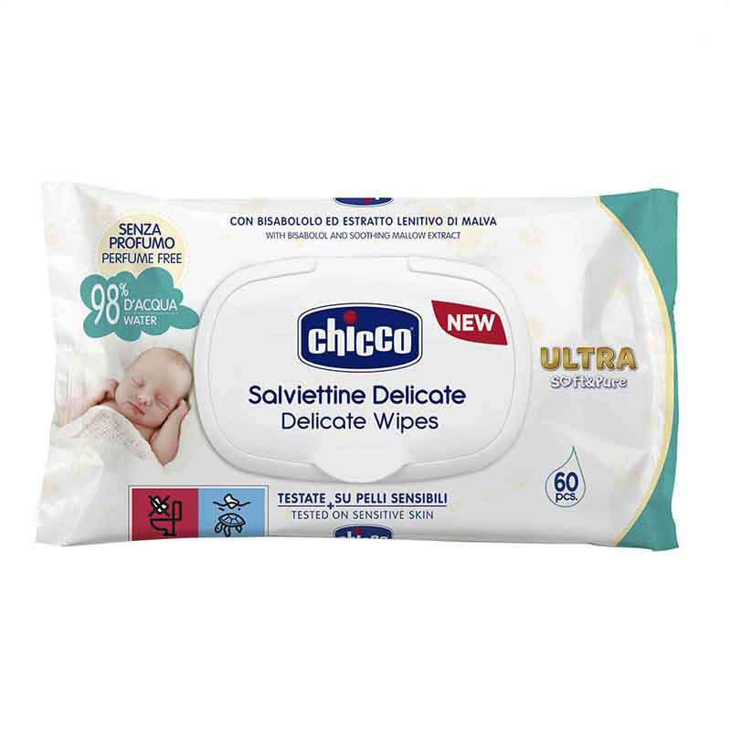 Chicco Влажные салфетки очищающие с клапаном 60 шт письма из италии