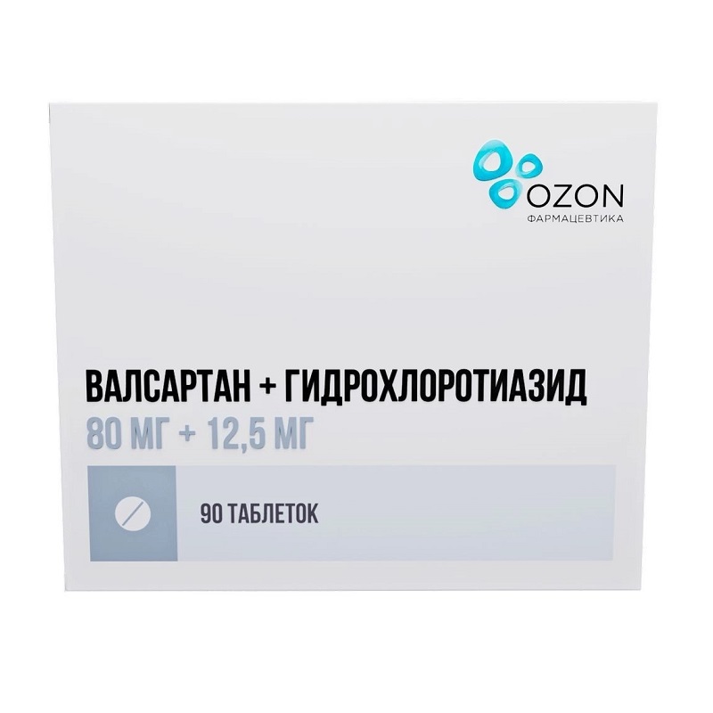 Изображение товара Валсартан+Гидрохлоротиазид 80 мг+12,5 мг таблетки 90 шт