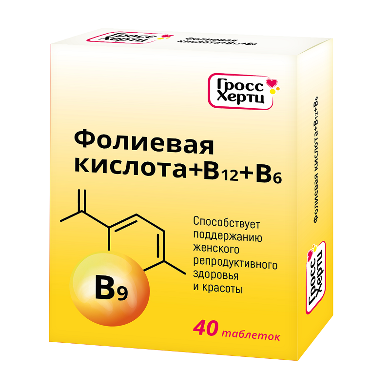 

Гроссхертц Фолиевая кислота+В12+В6 таблетки 40 шт