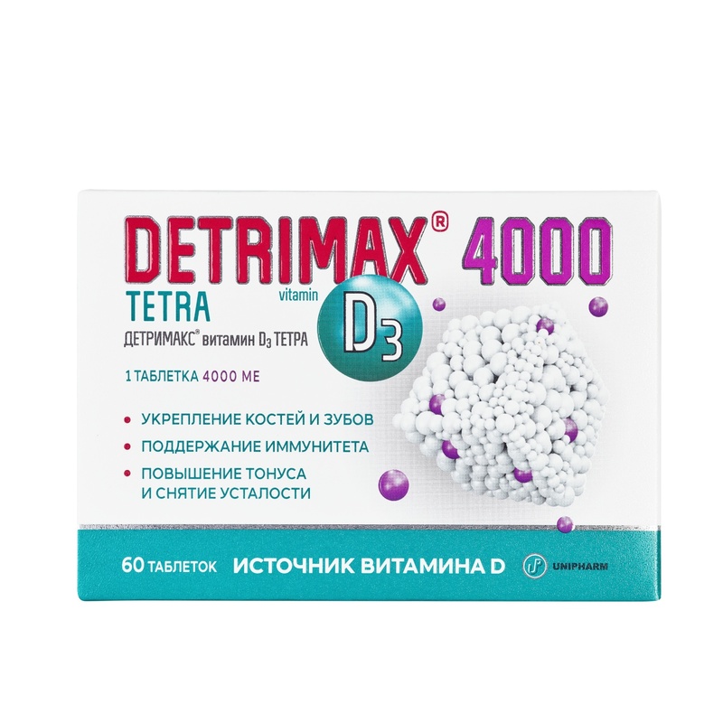 

Детримакс Тетра Витамин Д3 4000 МЕ таблетки 60 шт