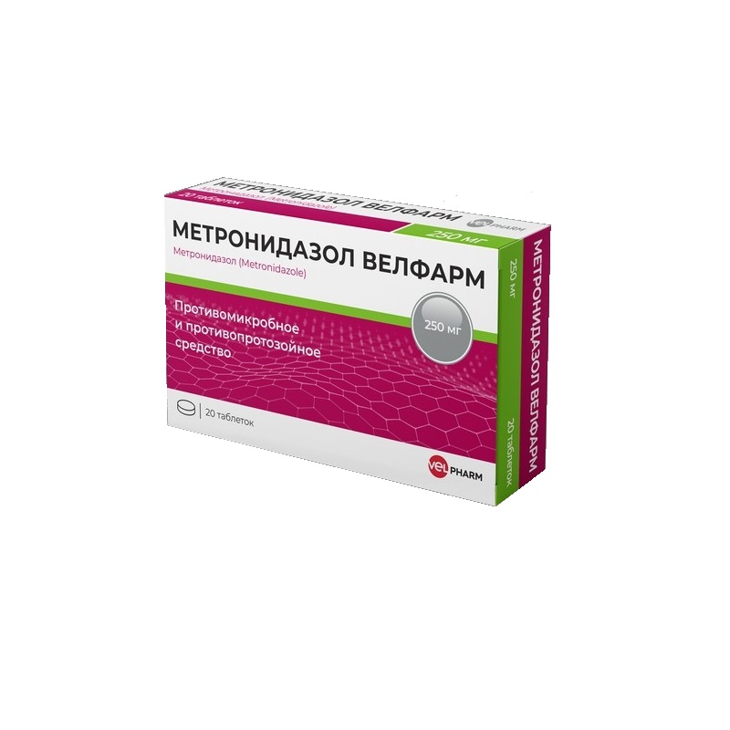 Изображение товара Метронидазол Велфарм 250 мг таблетки 20 шт - противомикробное средство для лечения инфекций