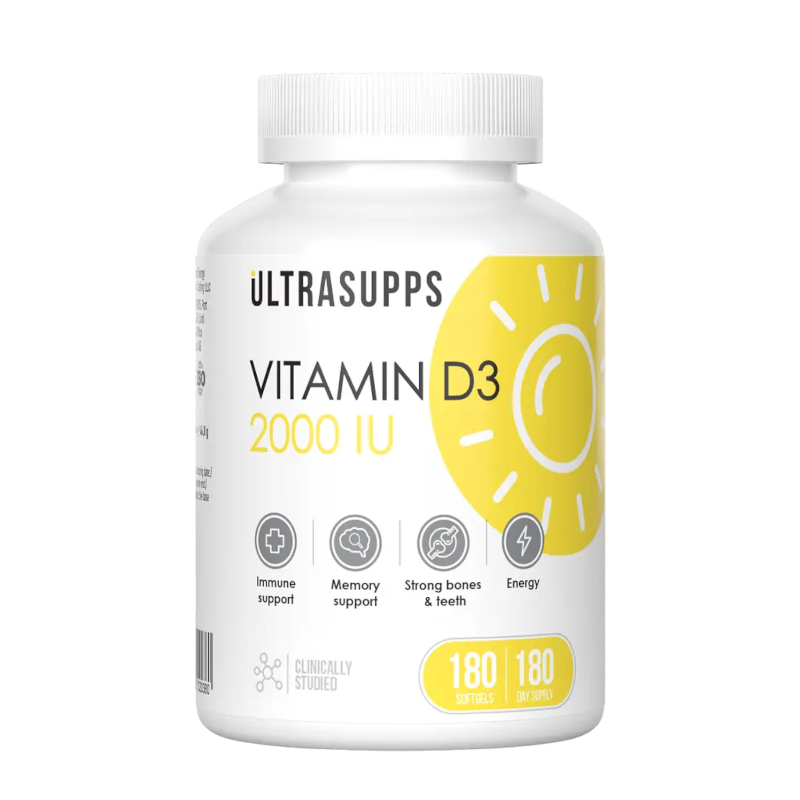 Изображение товара Витамин D3 2000 МЕ капсулы Ultrasupps — здоровье костей иммунитет и энергия