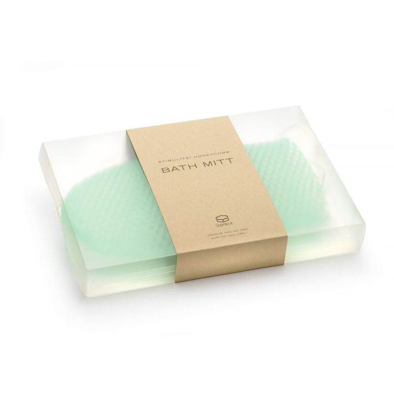 Изображение товара Мочалка-рукавичка Супракор Стимулайт экстра жесткая, Медовые соты, Зеленая