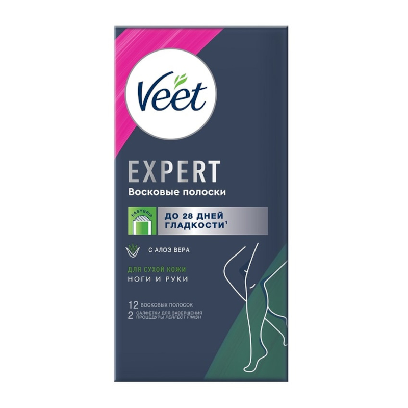 Изображение товара Восковые полоски Veet Expert для чувствительной кожи 12 шт с алоэ вера и салфетками