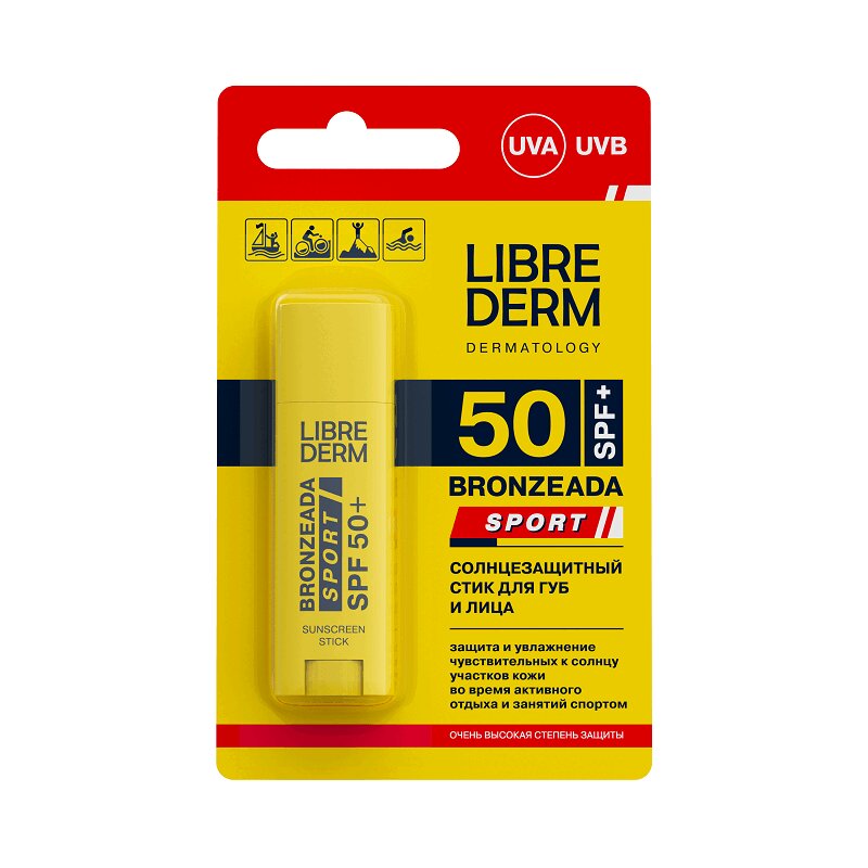 Изображение товара Librederm Bronzeada Sport Стик солнцезащитный для губ и лица SPF 50+ 4,8 г