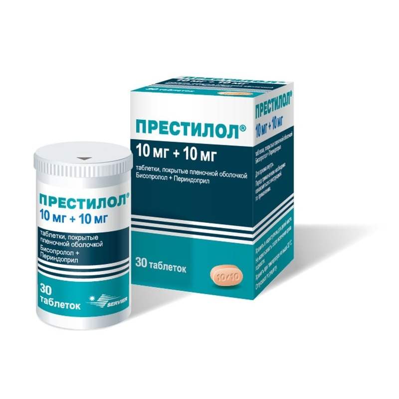 Изображение товара Престилол 10 мг + 10 мг таблетки для лечения артериальной гипертензии и ИБС