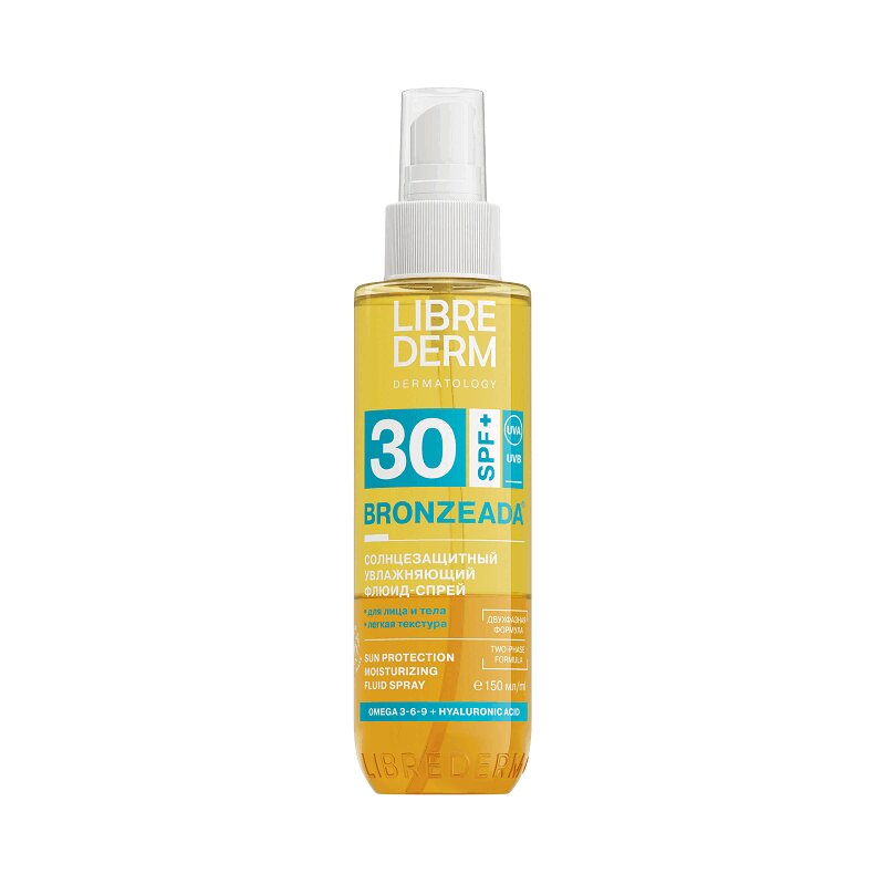 

Librederm Bronzeada Спрей-флюид солнцезащитный увлажняющий двухфазный SPF 30 150 мл