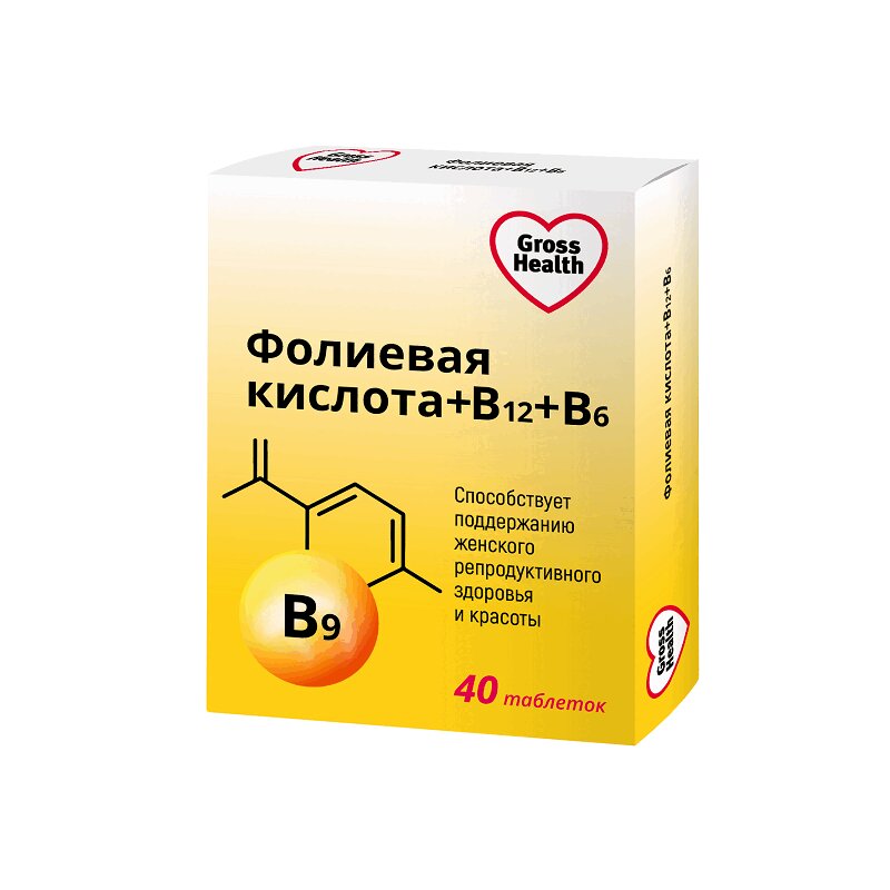 

Gross Health Фолиевая кислота+В12+В6 таблетки 40 шт