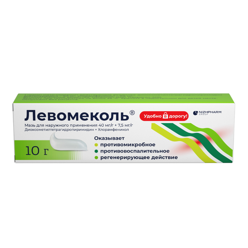 

Левомеколь 40 мг/г+7,5 мг/г мазь для наружного применения 10 г