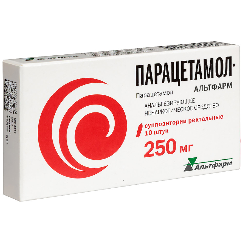 Изображение товара Парацетамол Альтфарм 250 мг суппозитории ректальные 10 шт Болеутоляющее жаропонижающее