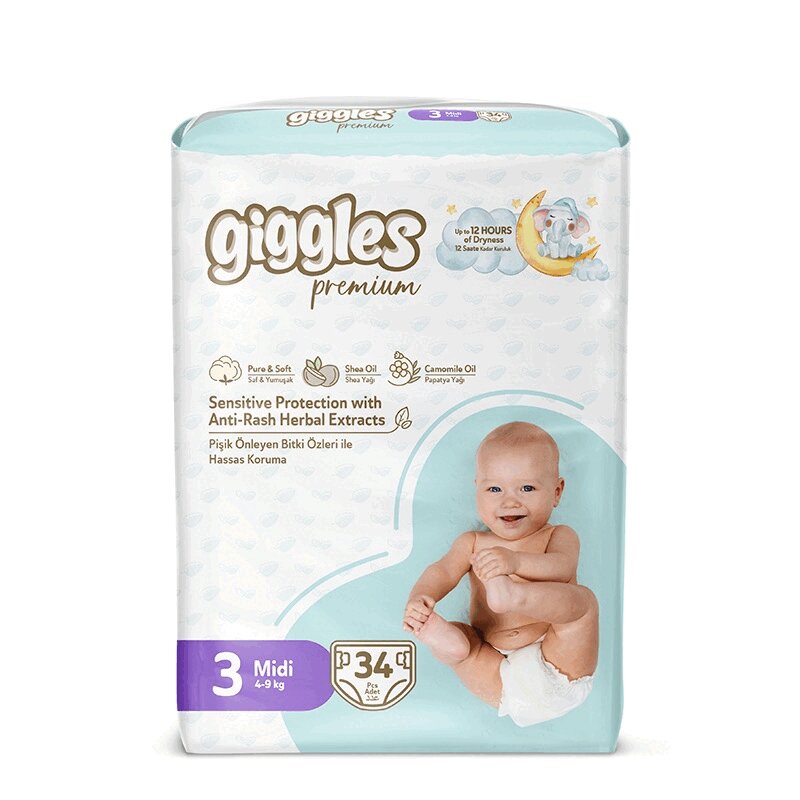 

Giggles Премиум Твин Миди Подгузники детские 4-9 кг 34 шт