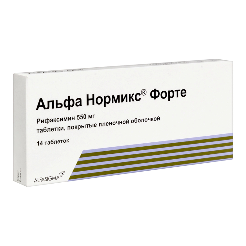 Изображение товара Альфа Нормикс Форте 550 мг таблетки для профилактики печеночной энцефалопатии 14 шт
