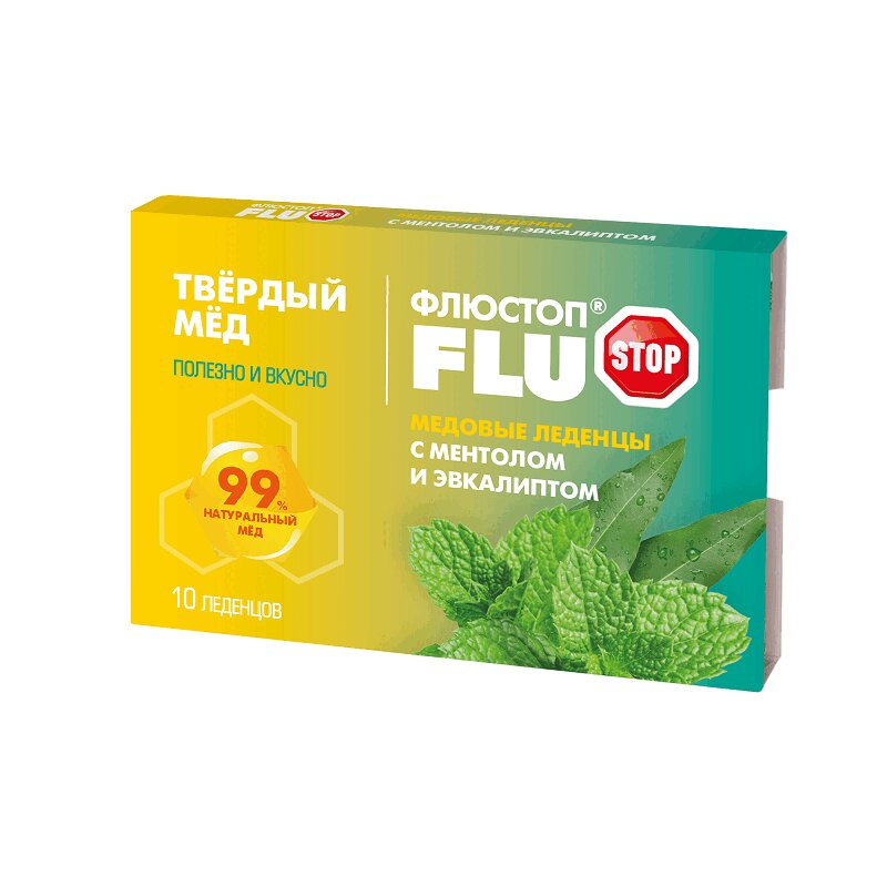 Изображение товара Флюстоп Твердый Мед леденцы медовые Ментол-Эвкалипт 10 шт