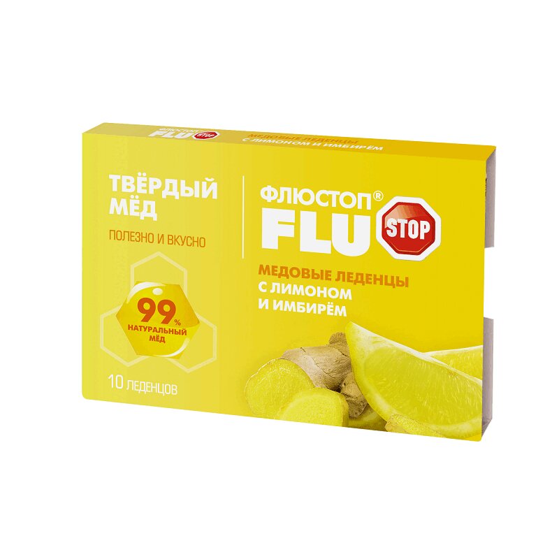 Флюстоп Твердый Мед леденцы медовые Лимон-Имбирь 10 шт