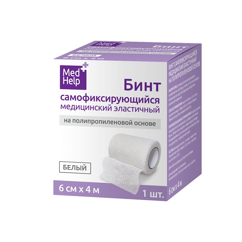 Изображение товара Медхелп Бинт эластичный самофиксирующийся на полипропиленовой основе 6смх4 м Белый