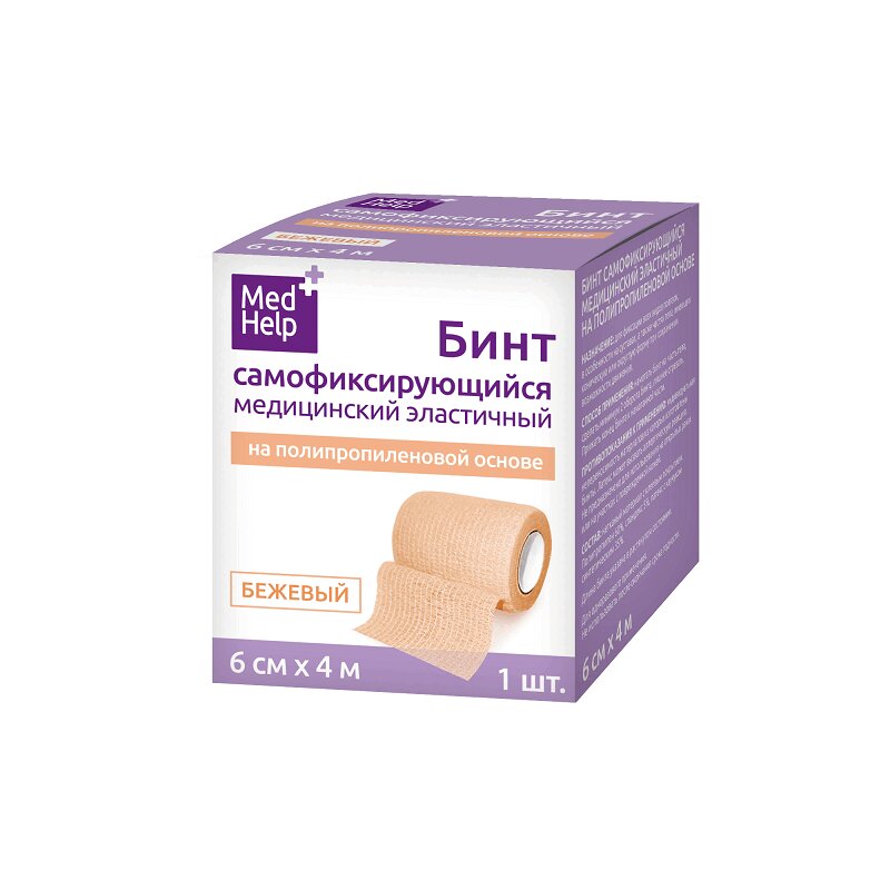 

MedHelp Бинт эластичный самофиксирующийся 6 см х 4 м Бежевый 1 шт
