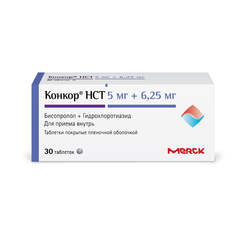Изображение товара Конкор НСТ 5 мг+6,25 мг таблетки для контроля гипертензии 30 шт Мерк