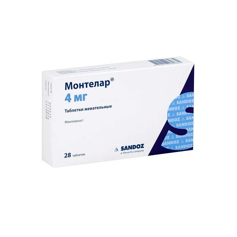 Изображение товара Монтелар 4 мг жевательные таблетки для детей от бронхиальной астмы и аллергии 28 шт