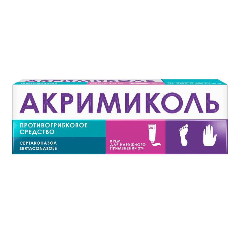 Изображение товара Акримиколь 2% крем для наружного применения 30 г Рф противогрибковый препарат