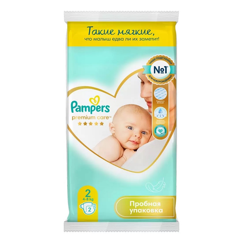 

Pampers Премиум Кэа Подгузники детские р.2 4-8 кг 2 шт