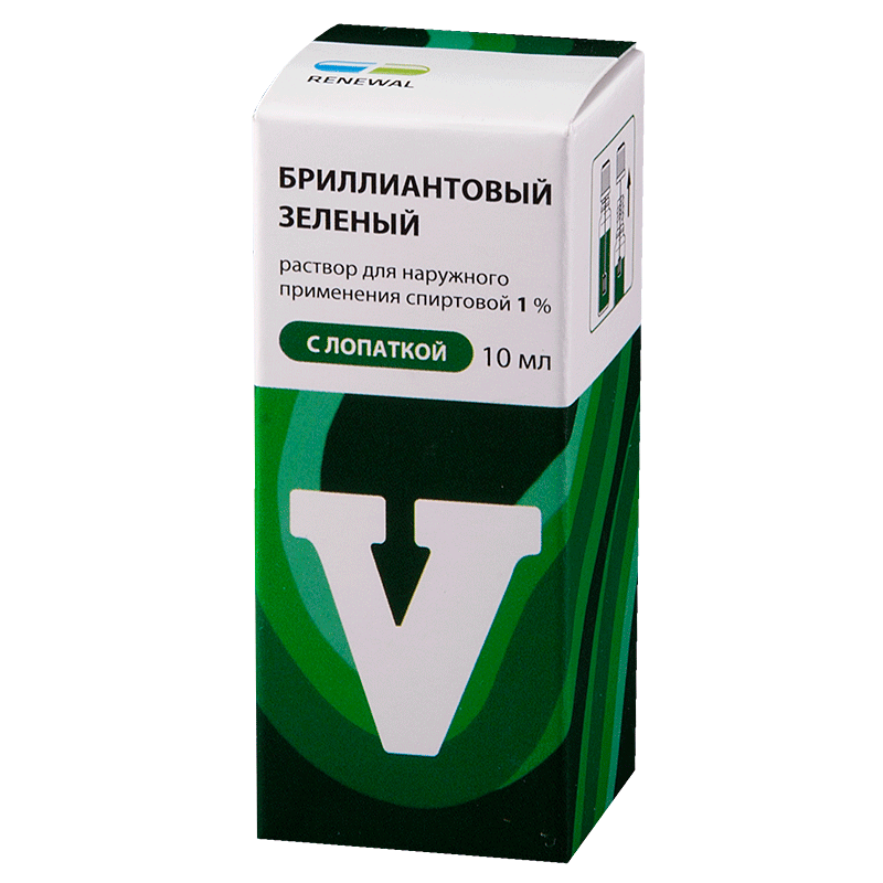 Изображение товара Бриллиантовый зеленый 1% раствор для наружного применения спиртовой с лопаткой 10 мл