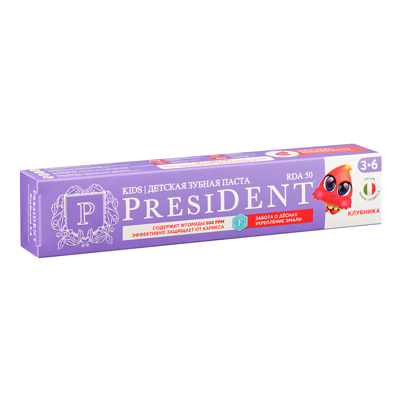 

PresiDENT Зубная паста с фтором для детей 3-6 лет Клубника 70 г